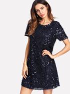 Shein Contrast Sequin Solid Fuzzy Dress