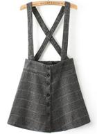Shein Grey Strap Plaid Buttons Skirt