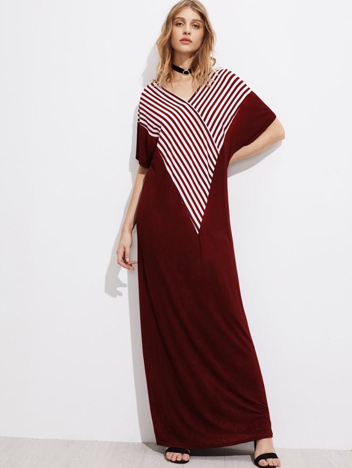 Shein V-neckline Striped Panel Caftan Dress
