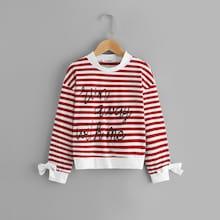 Shein Girls Striped And Letter Print Mock Tee
