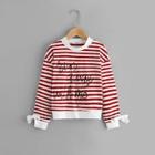 Shein Girls Striped And Letter Print Mock Tee