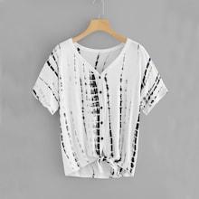 Shein Plus Button Through Knot Hem Tie Dye Tee
