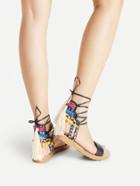 Shein Pom Pom And Tassel Decorated Lace Up Sandals