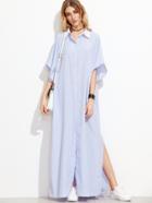 Shein Blue Vertical Striped Contrast Collar Oversized Shirt Dress
