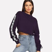 Shein Letter Print Sleeve Crop Sweatshirt