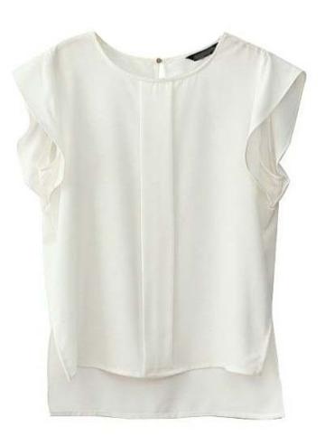 Shein White Ruffles Short Sleeve Dipped Hem Blouse