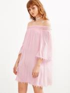 Shein Pink Off The Shoulder Crochet Trim Dress
