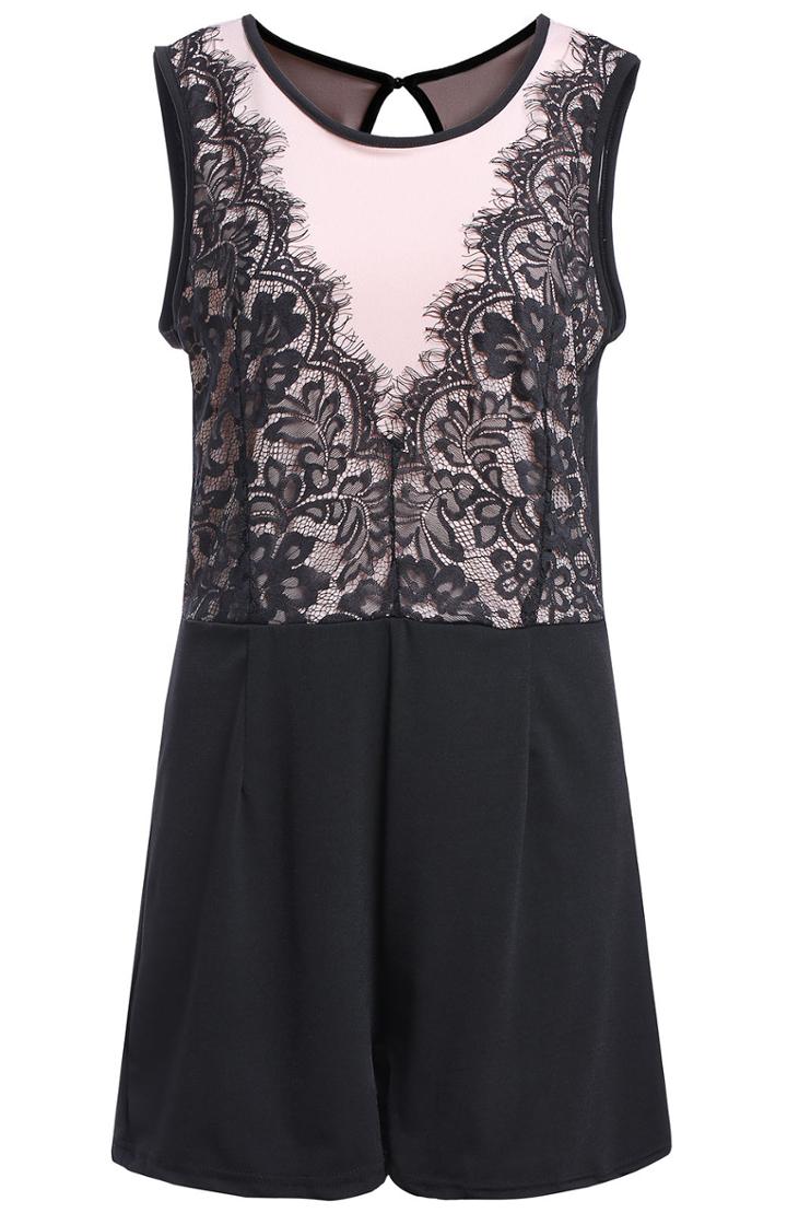 Shein Colorblock Sleeveless With Lace Hollow Jumpsuit