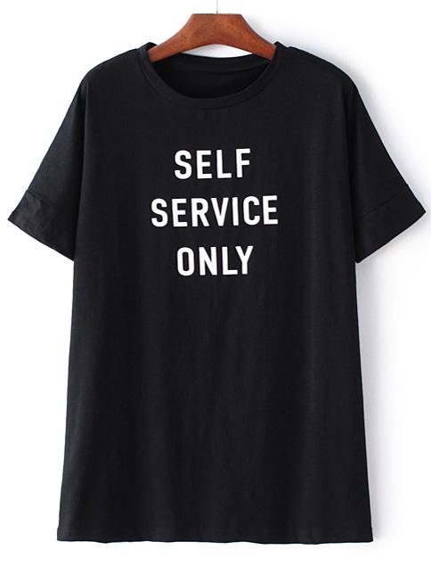 Shein Black Short Sleeve Letters Printed T-shirt