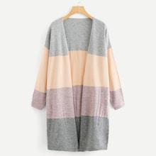 Shein Open Front Color Block Longline Cardigan