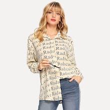 Shein Letter Print Collar Blouse