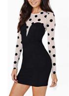 Rosewe Chic Polka Dot Print Long Sleeve Bodycon Dress