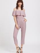 Shein Purple Ruffle Cold Should Capris Jumpsuit