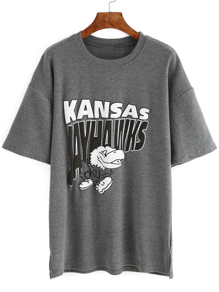 Shein Grey Short Sleeve Eagle Print T-shirt