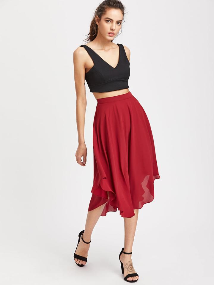 Shein Zip Back Curved Hem Flowy Skirt