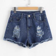 Shein Raw Hem Ripeed Denim Shorts