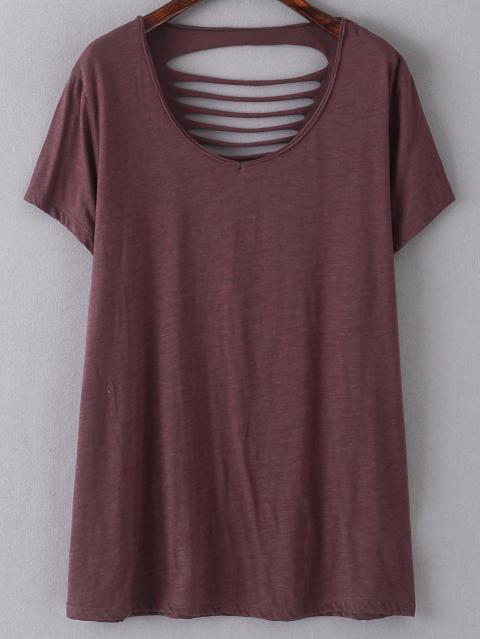 Shein Burgundy Short Sleeve Ripped Hole Casual T-shirt