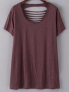 Shein Burgundy Short Sleeve Ripped Hole Casual T-shirt