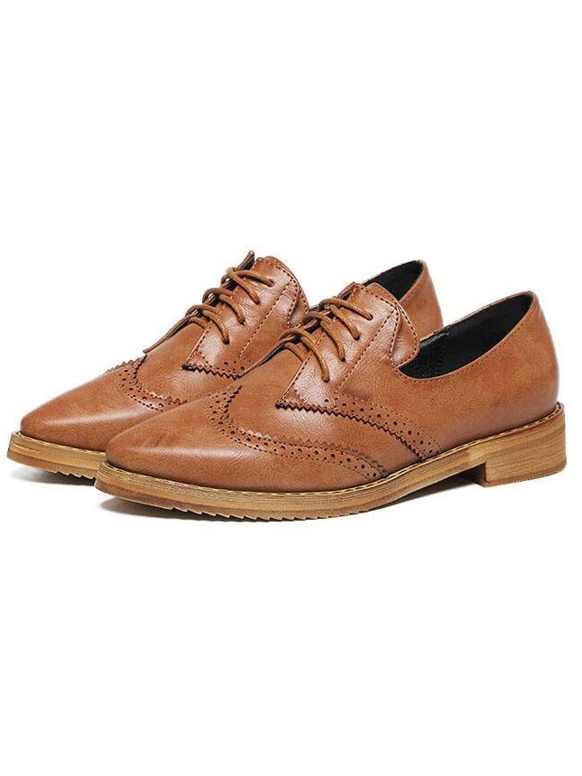 Shein Lace-up Pointed Brown Full Brogue Oxford