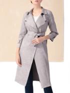 Shein Grey Lapel Tie-waist Pockets Coat