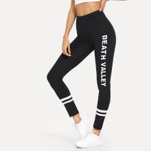 Shein Contrast Striped Letter Print Leggings