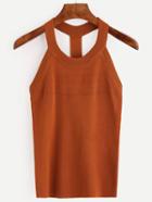 Shein Khaki Knitted Slim Racerback Top