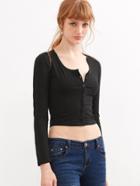 Shein Black Long Sleeve Buttons Crop T-shirt