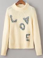 Shein Beige Patch Detail Mock Neck Knitwear