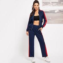 Shein Zip Up Color Block Coat & Pants Set