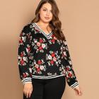 Shein Plus Drop Shoulder Striped And Floral Pullover