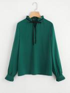 Shein Frilled Cuff And Neck Bow Tied Top
