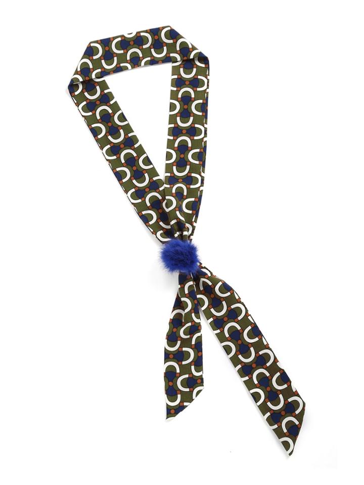 Shein Geometric Print Skinny Scarf With Random Color Pom
