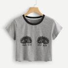 Shein Contrast Neck Heather Knit Graphic T-shirt