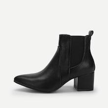 Shein Plain Pointed Toe Chunky Heeled Boots