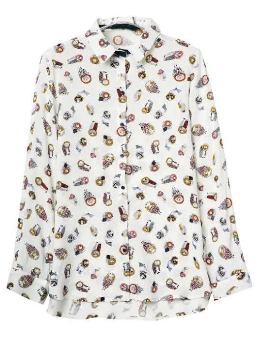 Shein Multicolor Lapel Owl Print Blouse