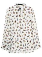 Shein Multicolor Lapel Owl Print Blouse