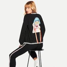 Shein Stripe Trim Zipper Up Bomber Jacket