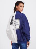 Shein Two Tone Patch Back Ribbon Detail Bomber Jacket