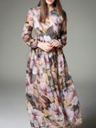 Shein Apricot Tie-waist Floral Maxi Dress
