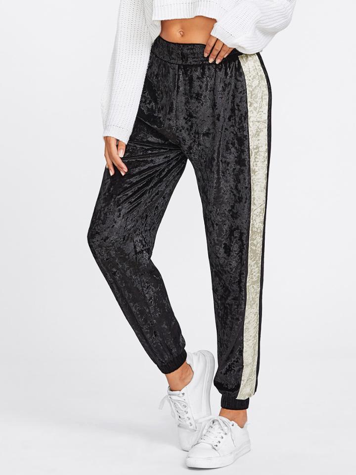 Shein Contrast Panel Side Crushed Velvet Sweatpants