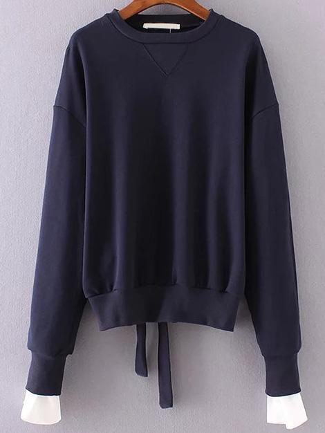 Shein Navy Open Back Drop Shoulder Sweatshirt With Tie