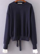 Shein Navy Open Back Drop Shoulder Sweatshirt With Tie