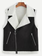 Shein Black Oblique Zipper Shearling Vest