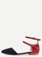 Shein Colorblock Pointed Toe Snakeskin Buckle Strap Flats
