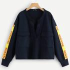 Shein Plus Half Placket Lettering Tape Detail Jacket