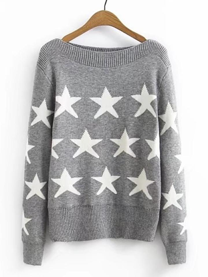 Shein Star Pattern Boat Neck Sweater