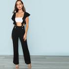 Shein Wide Waistband Double Button Embellished Pants