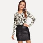 Shein Leopard Print Round Neck Top