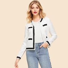 Shein Frayed Trim Two Tone Tweed Jacket