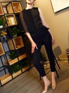 Shein Pleated Sheer Cape Top With Pants